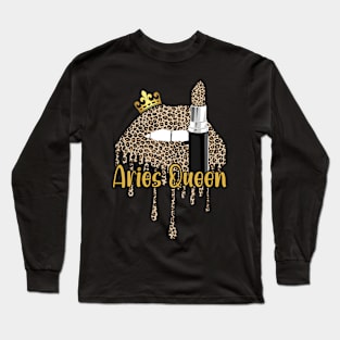 Aries Queen Leopard Lips Aries Girl Long Sleeve T-Shirt